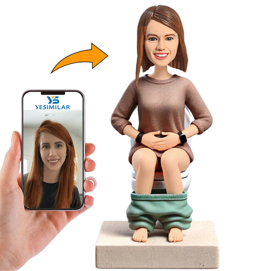 Stomachache Woman Squatting on Toilet Custom Bobbleheads