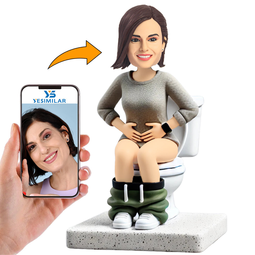 Young Woman Suffering Diarrhea on Toilet Custom Bobbleheads