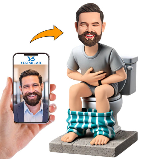 Young Man Suffering Diarrhea on Toilet Custom Bobbleheads