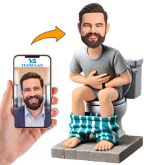 Young Man Suffering Diarrhea on Toilet Custom Bobbleheads