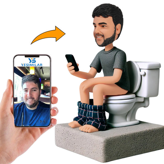 Humorous Man Squatting on Toilet Custom Bobbleheads