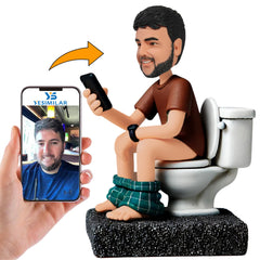 Humorous Brown Shirt Man Squatting on Toilet Custom Bobbleheads