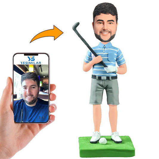 Blue Shirt Golfer Custom Bobbleheads Gifts for Him