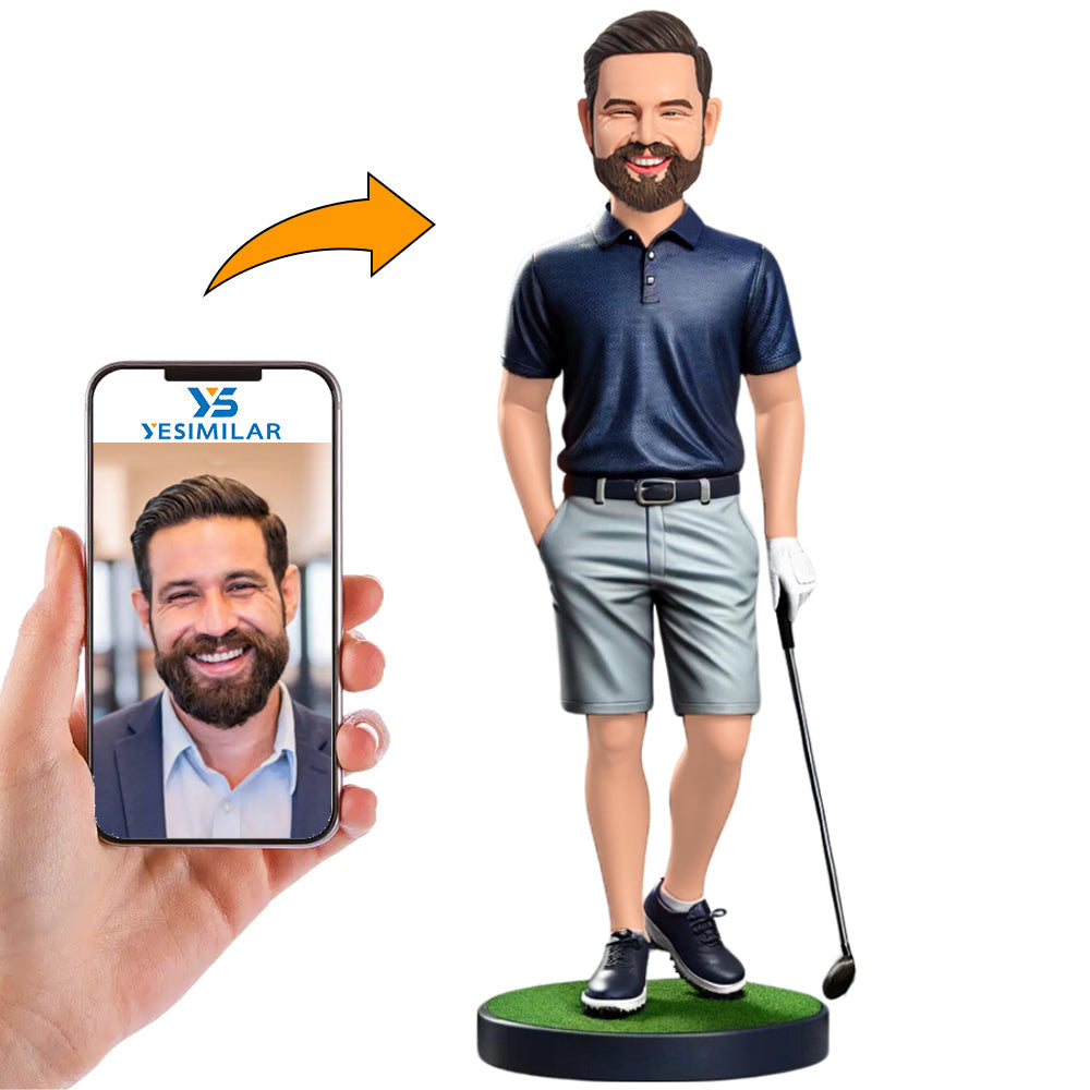 Blue Shirt Golfer Custom Bobbleheads Gifts for Him