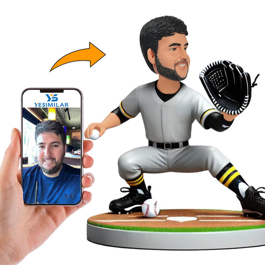 Male Baseball Player Squatting Custom Bobbleheads