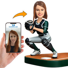 Female Baseball Player Squatting Custom Bobbleheads