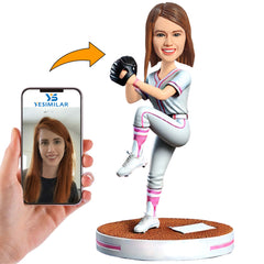 Female Baseball Player Holding Baseball Bat Custom Bobbleheads