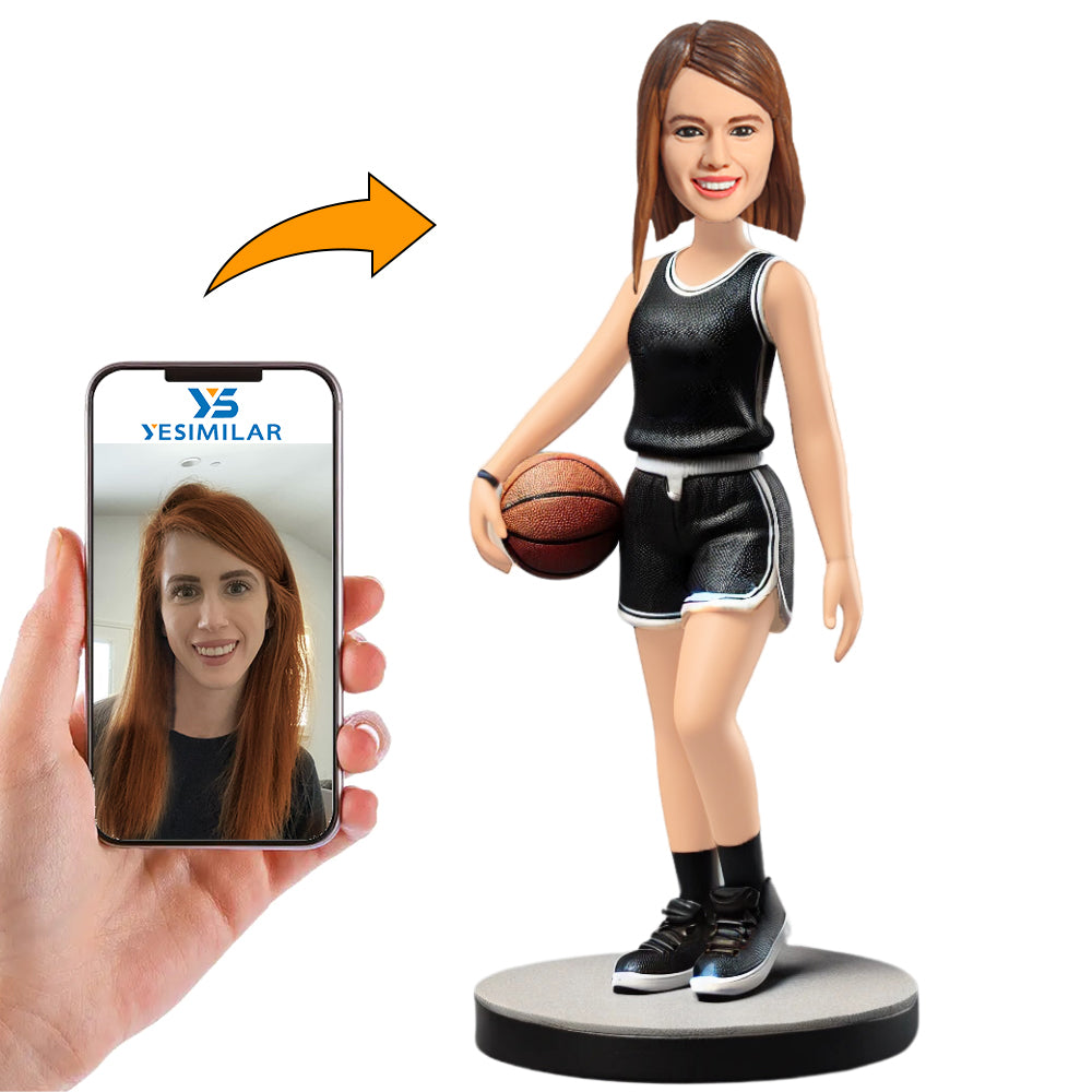 Black Suit Female Basketball Player Custom Bobbleheads