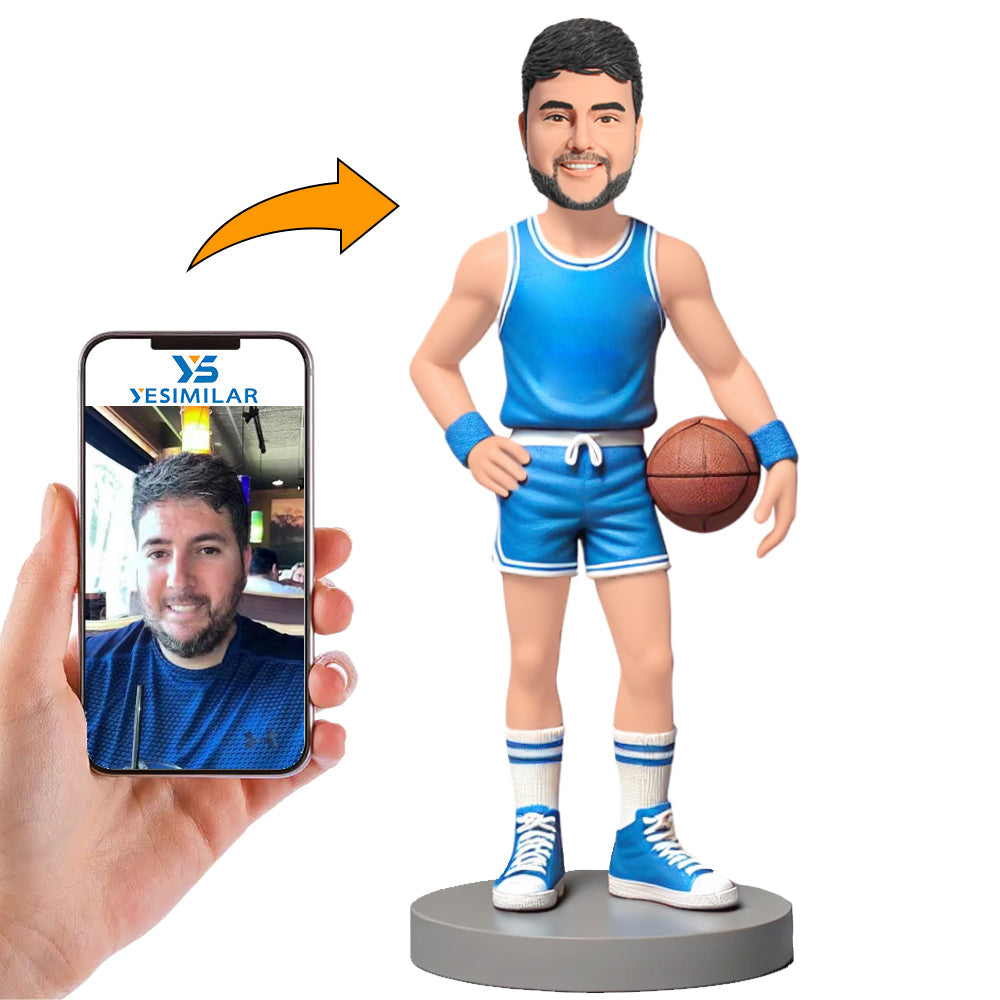 Blue Team Uniform Basketball Player Custom Bobbleheads