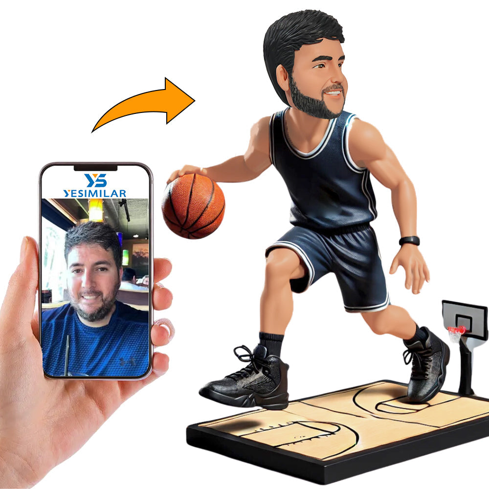 Basketball Player with Basketball Hoop Custom Bobbleheads