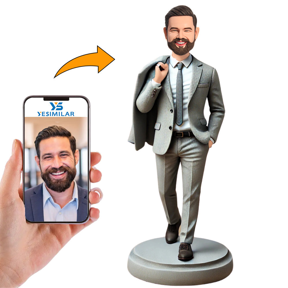 Business Man in Gray Suit Custom Bobbleheads