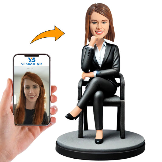 Female Boss Sitting on Chair Custom Bobbleheads