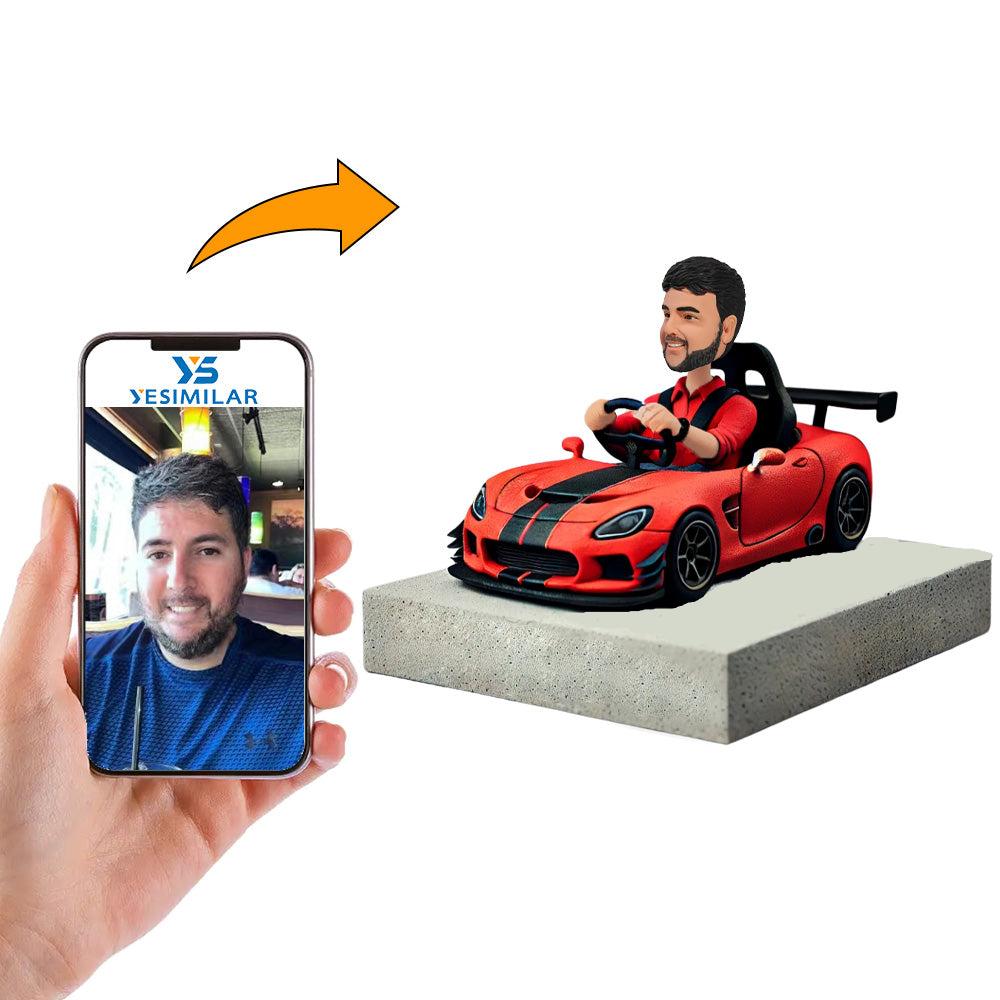 Man Driving Red Racing Car Custom Bobbleheads