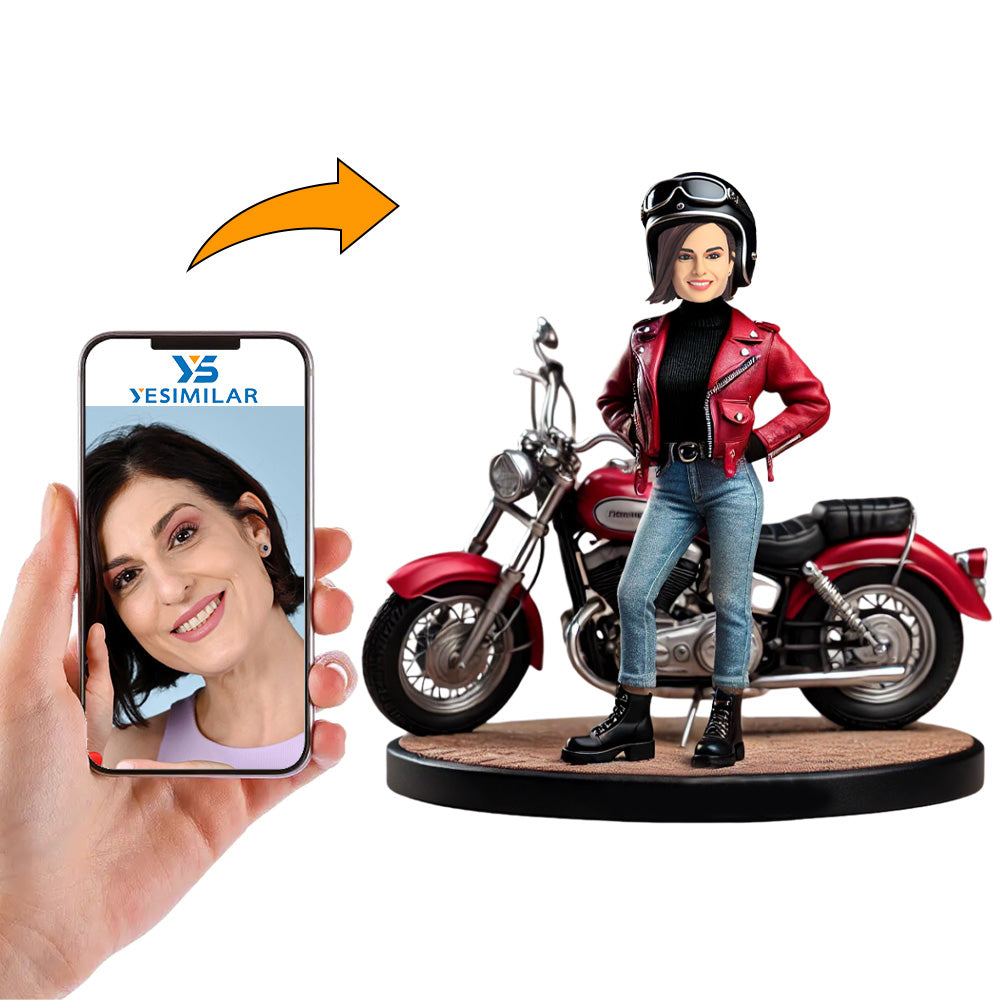 Red Windbreaker Woman And Motorcycle Custom Bobbleheads