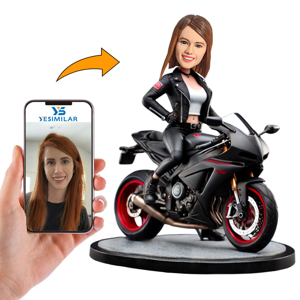 Handsome Woman on Motorcycle Custom Bobbleheads