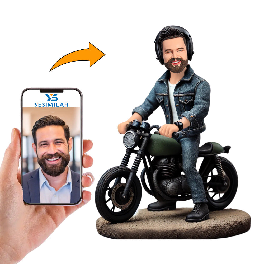 Man in Jeans Riding Motorcycle Custom Bobbleheads