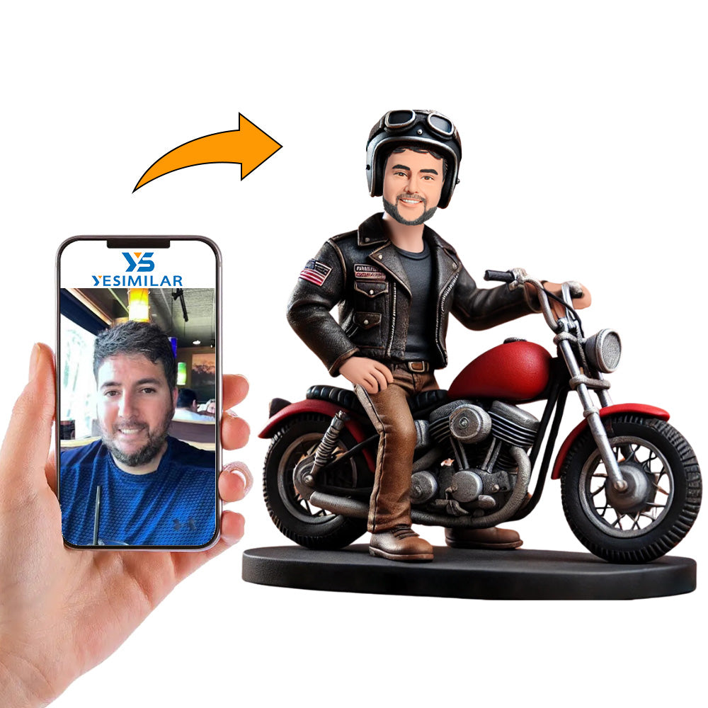 Cowboy Riding Motorcycle with Hat Custom Bobbleheads