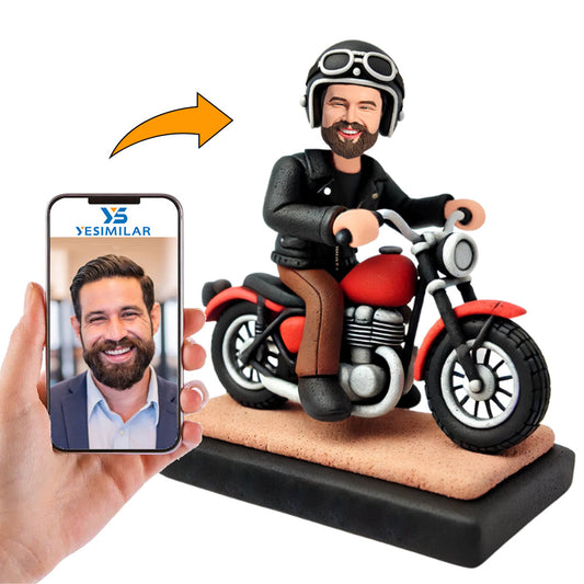 Man Wearing Helmet Riding Motorcycle Custom Bobbleheads