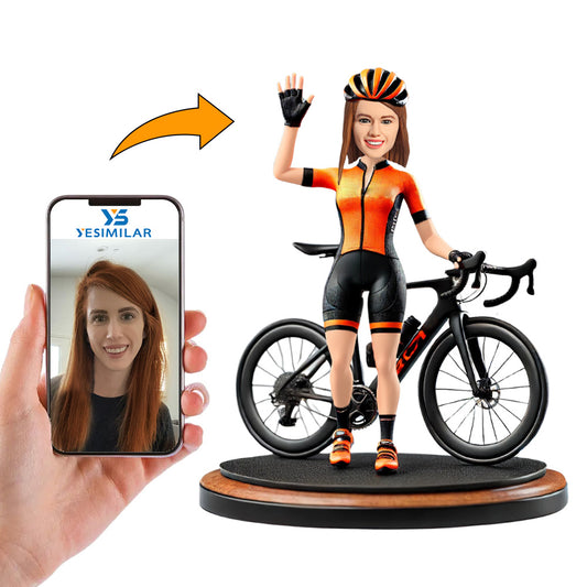 Orange Shirt Woman And Bicycle Custom Bobbleheads