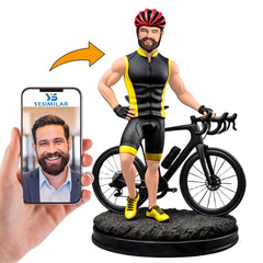 Male Cyclist in Black Suit And Bike Custom Bobbleheads