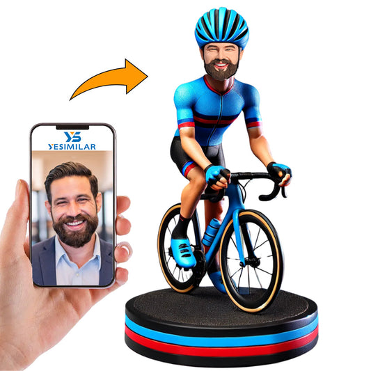 Blue Suit Cycling Man Custom Bobbleheads Personalized Gifts