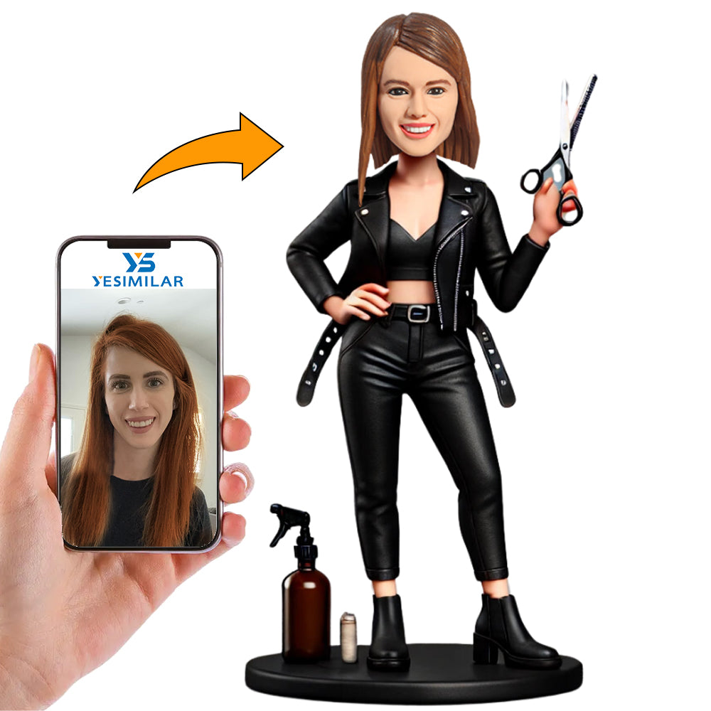 Handsome Female Hairdresser Custom Bobbleheads Personalized Doll