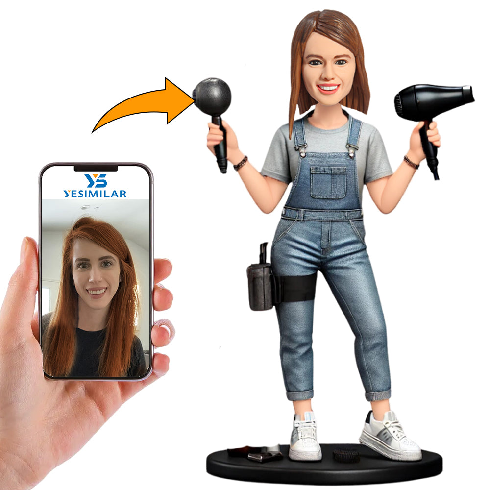 Female Hairdresser Holding Hair Dryer Custom Bobbleheads