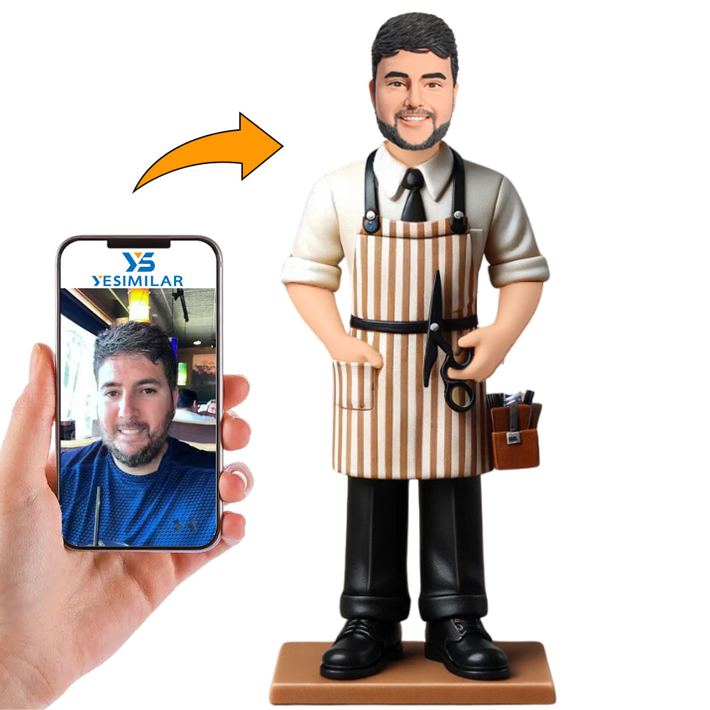 Male Hairdresser in Work Clothes Custom Bobbleheads