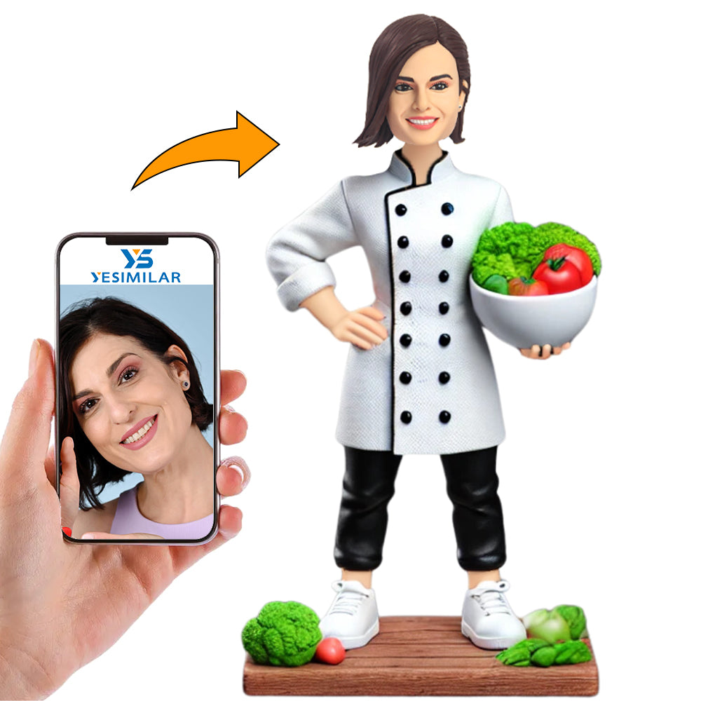 Chef Holding Green Vegetables Custom Bobbleheads