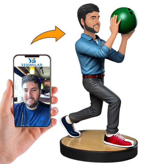 Man Holding a Green Bowling Ball Custom Bobbleheads