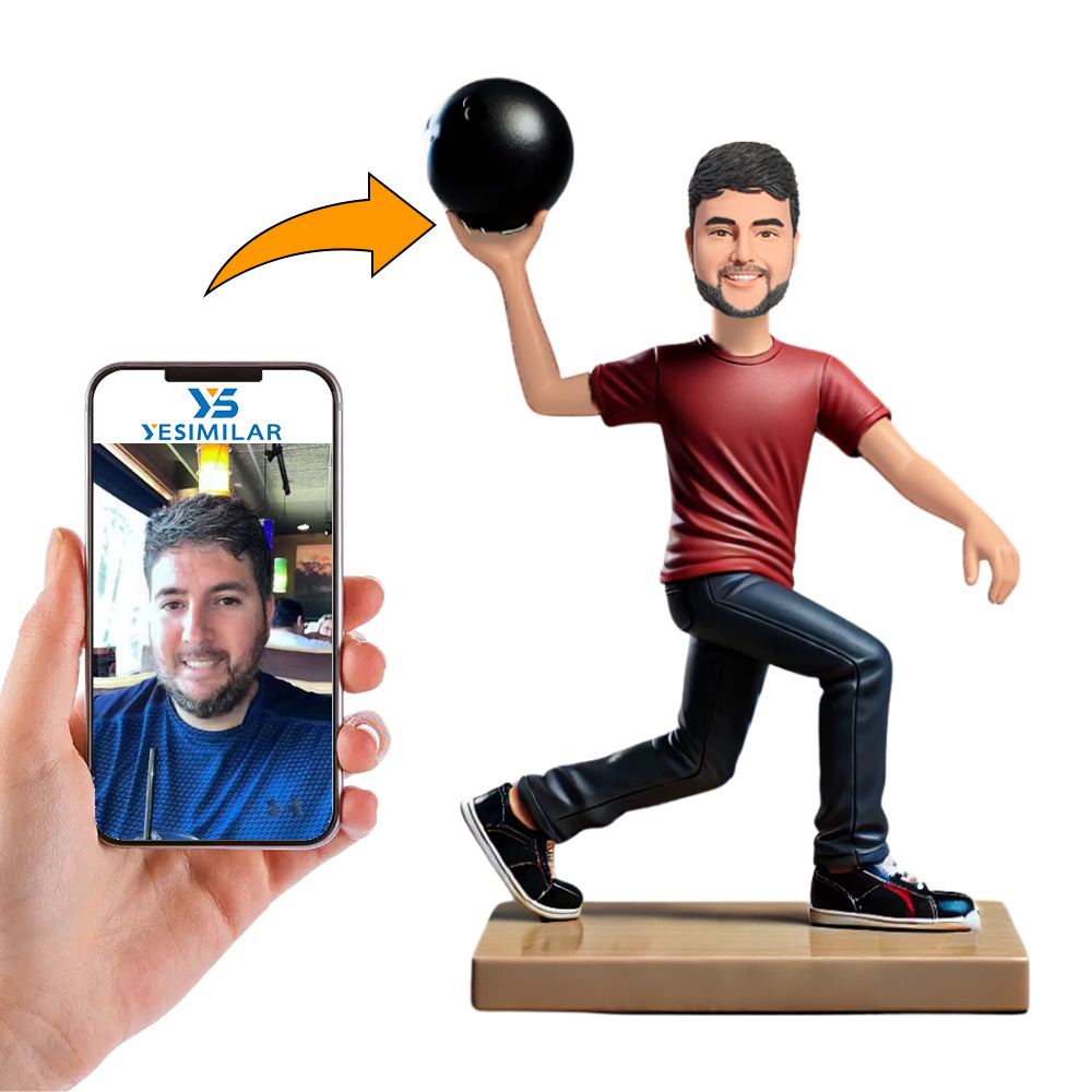 Man Holding a Bowling Ball Custom Bobbleheads Personalized Doll