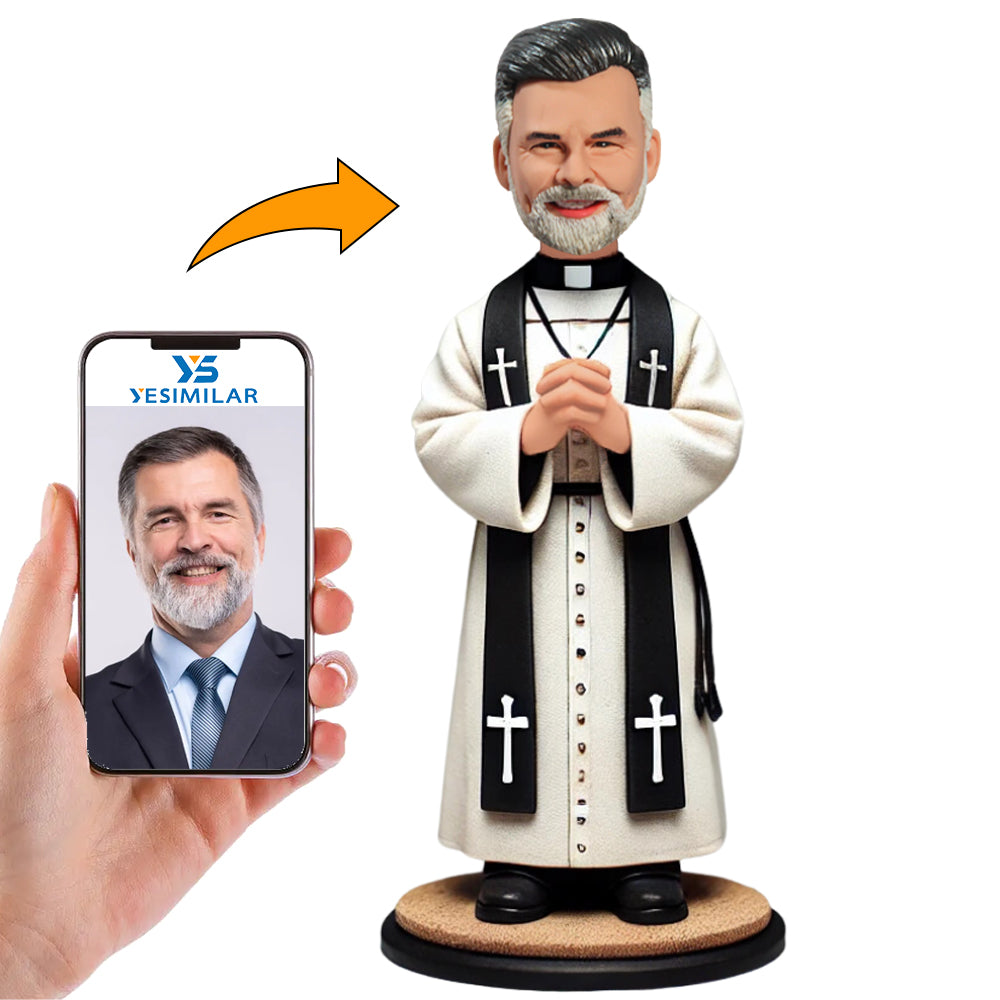 Priest in White Suit Custom Bobbleheads Christianity Personalized Gifts