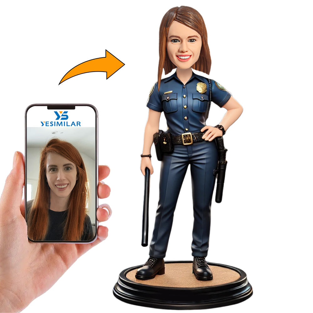 Female Police Officer Holding Baton Custom Bobbleheads