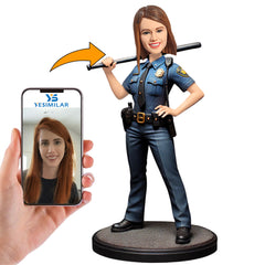Handsome Female Police Officer Holding Baton Custom Bobbleheads
