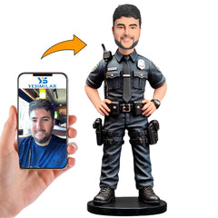 Male Police Officer in Full Gear Custom Bobbleheads Handmade Gifts