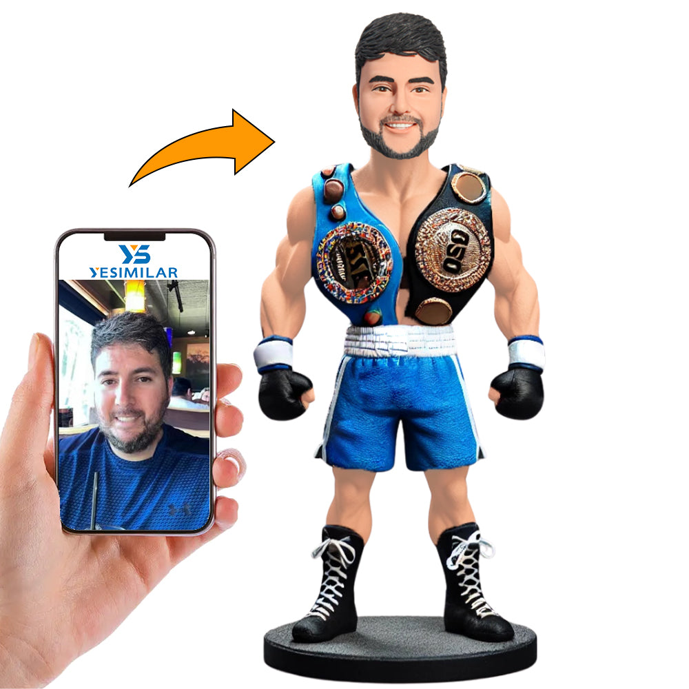 Boxer with Two Championship Belts Custom Bobbleheads