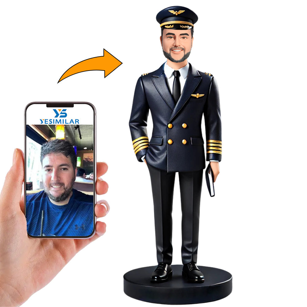 Cool Male Flight Attendant with Hat Custom Bobbleheads Personalized Doll