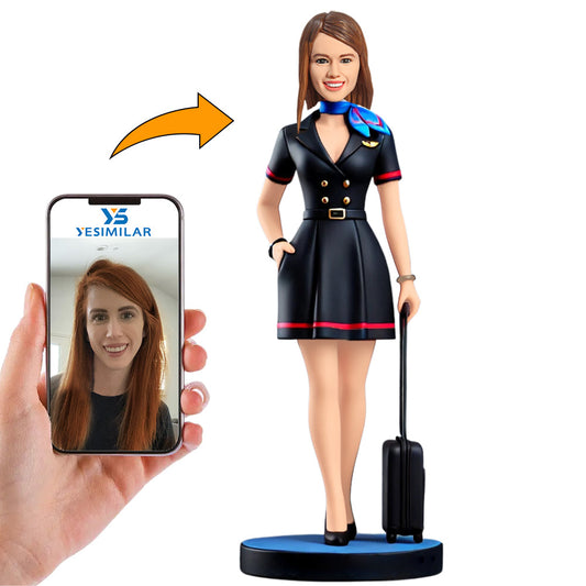 Stewardess Pulling Suitcase Custom Bobbleheads Personalized Gifts