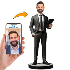 Black Suit Male Boss Holding iPad Custom Bobbleheads