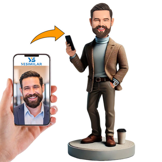 Male Boss in Brown Coat Custom Bobbleheads