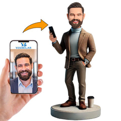 Male Boss in Brown Coat Custom Bobbleheads