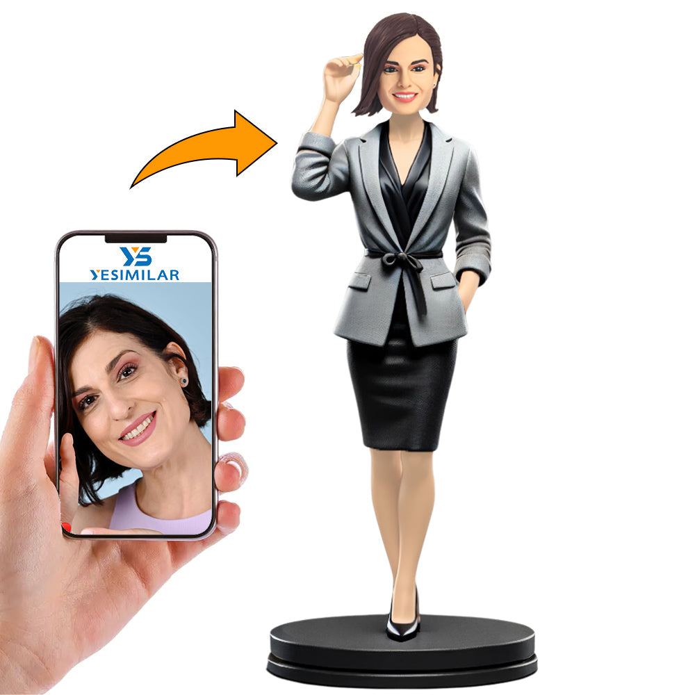 Female Boss in Gray Clothes Custom Bobbleheads