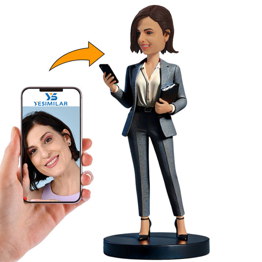 Female Boss Holding Mobile Phone Custom Bobbleheads