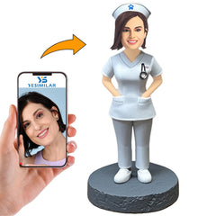 Female Nurse in White Coat And Hat Custom Bobbleheads