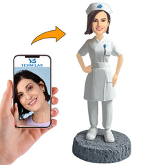 Nurse in White Coat And Hat Custom Bobbleheads