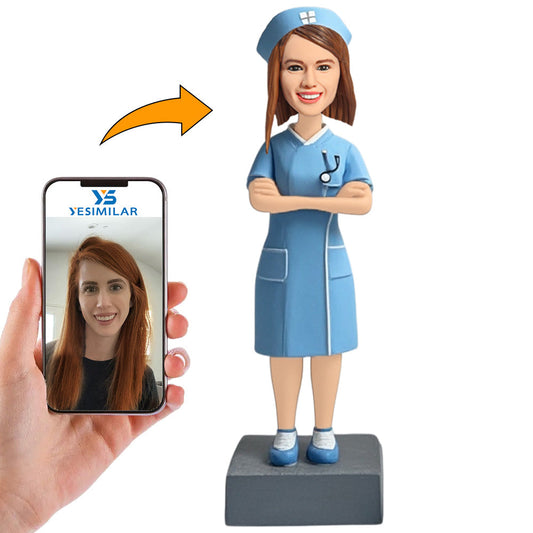 Nurse in Blue Suit And Hat Custom Bobbleheads