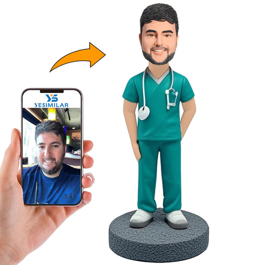 Male Operating Room Nurse with Stethoscope Custom Bobbleheads