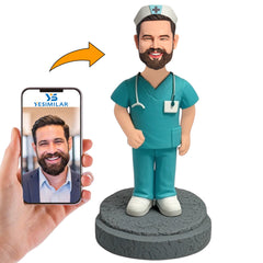 Male Operating Room Nurse with White Hat Custom Bobbleheads