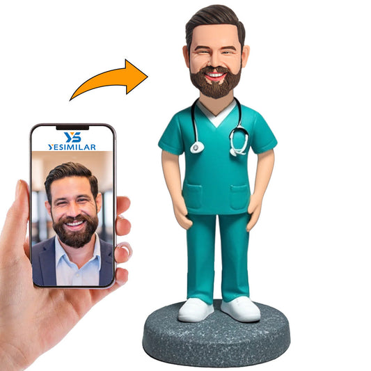 Professional Male Nurse with Stethoscope Custom Bobbleheads