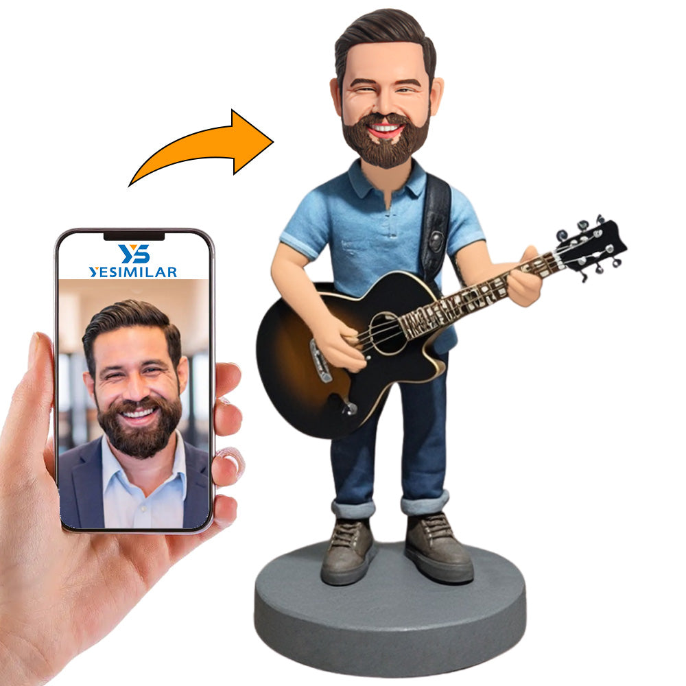 Male Guitarist in Blue Shirt Custom Bobbleheads